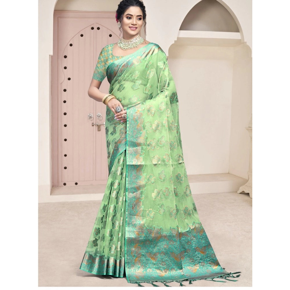 Clasymist Women's Organza Woven Design Saree With Unstitched Blouse 5.5Mtr (Green)