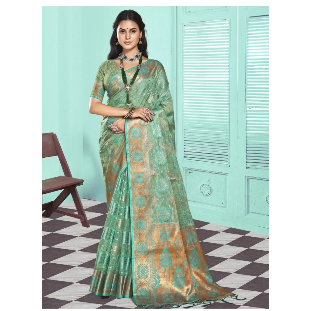 Clasymist Women's Organza Woven Design Saree With Unstitched Blouse 5.5Mtr (Green)