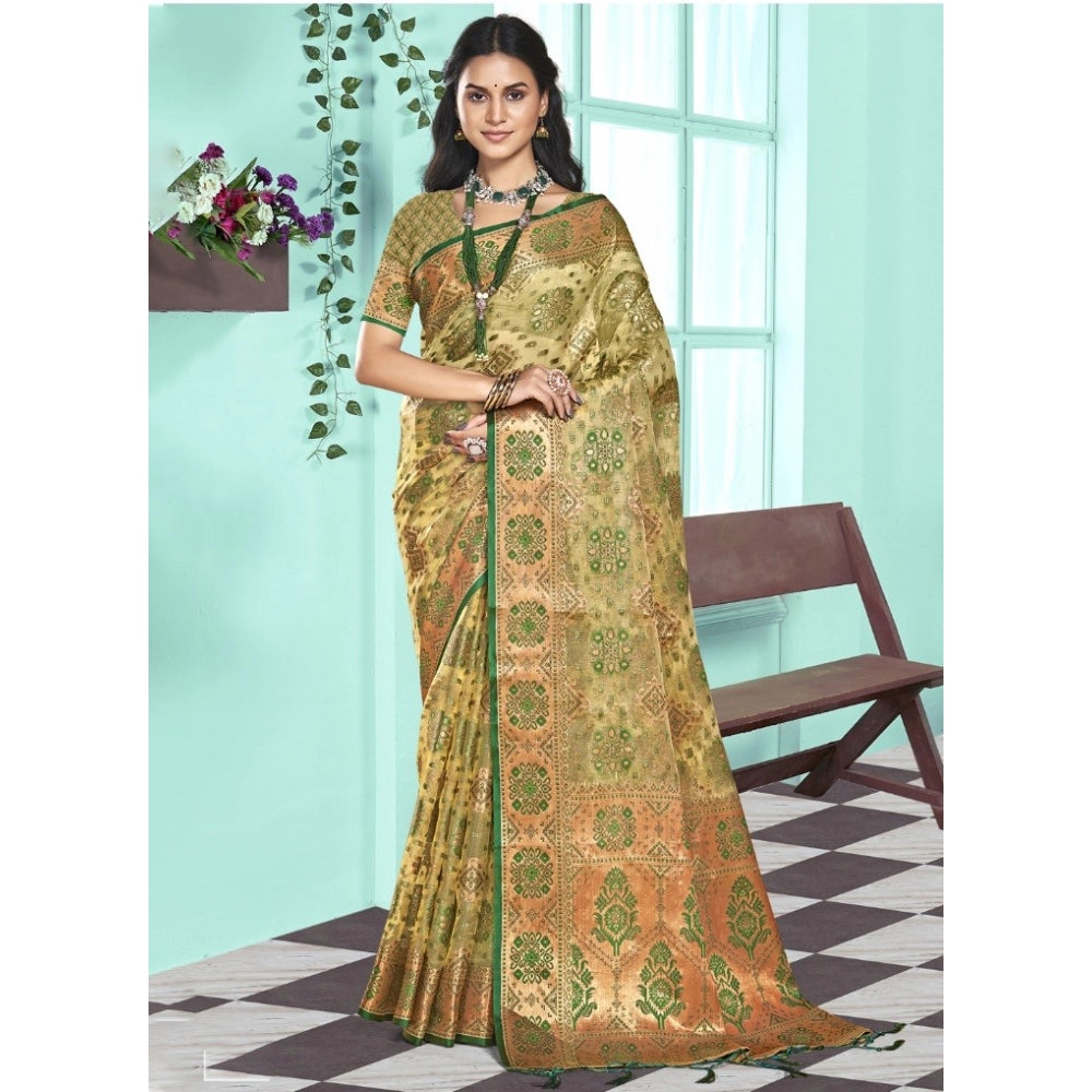 Clasymist Women's Organza Woven Design Saree With Unstitched Blouse 5.5Mtr (Green)