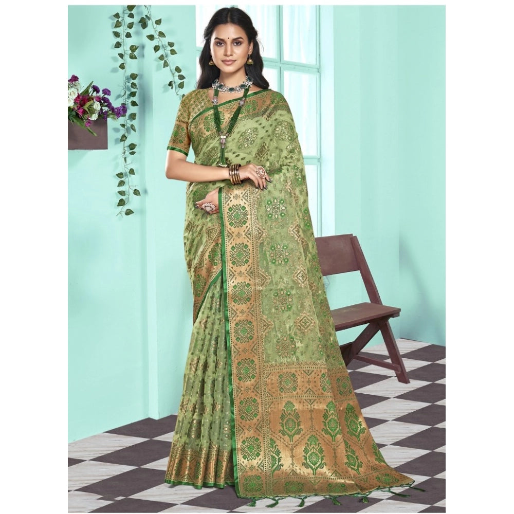 Clasymist Women's Organza Woven Design Saree With Unstitched Blouse 5.5Mtr (Green)