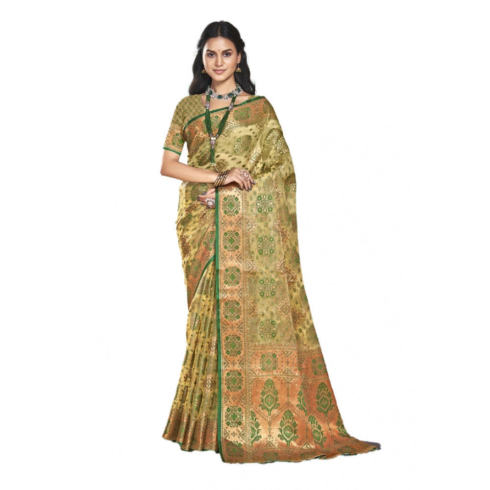 Clasymist Women's Organza Woven Design Saree With Unstitched Blouse 5.5Mtr (Green)