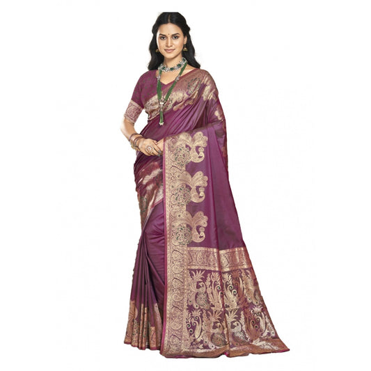 Clasymist Women's Silk Woven Design Saree With Unstitched Blouse 5.5Mtr (Burgundy)