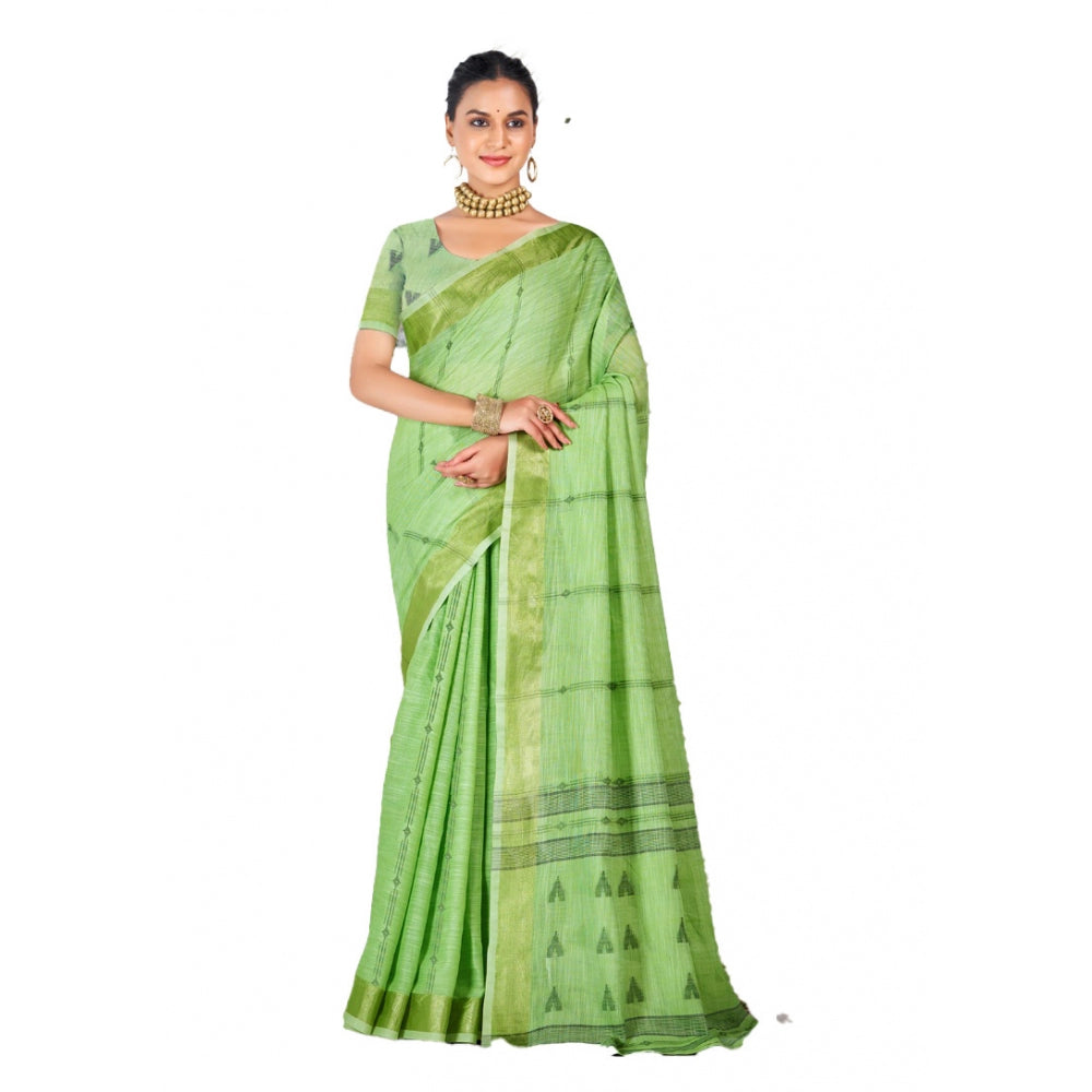 Clasymist Women's Cotton Printed Saree With Unstitched Blouse 5.5Mtr (Green)