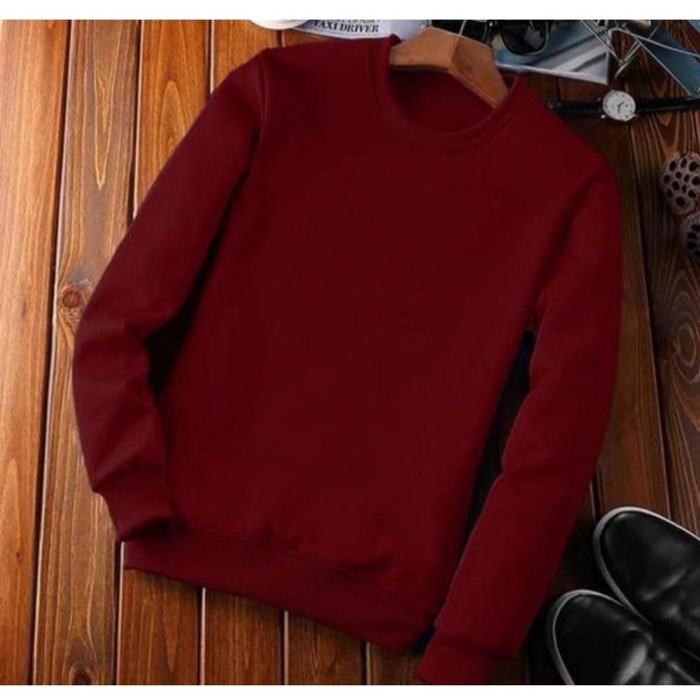 Clasymist Men's Casual Fleece Solid Round Neck Long Sleeves Sweatshirt (Maroon)