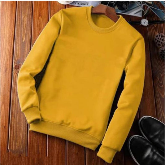 Clasymist Men's Casual Fleece Solid Round Neck Long Sleeves Sweatshirt (Orange)