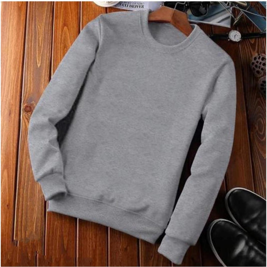 Clasymist Men's Casual Fleece Solid Round Neck Long Sleeves Sweatshirt (Grey)