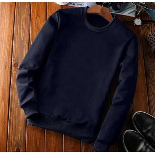 Clasymist Men's Casual Fleece Solid Round Neck Long Sleeves Sweatshirt (Navy Blue)