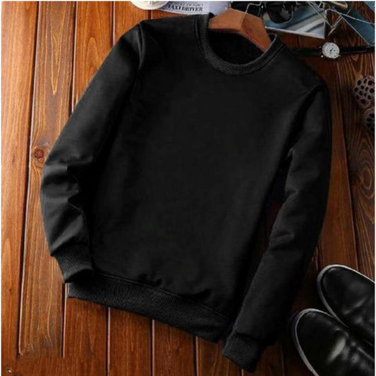 Clasymist Men's Casual Fleece Solid Round Neck Long Sleeves Sweatshirt (Black)