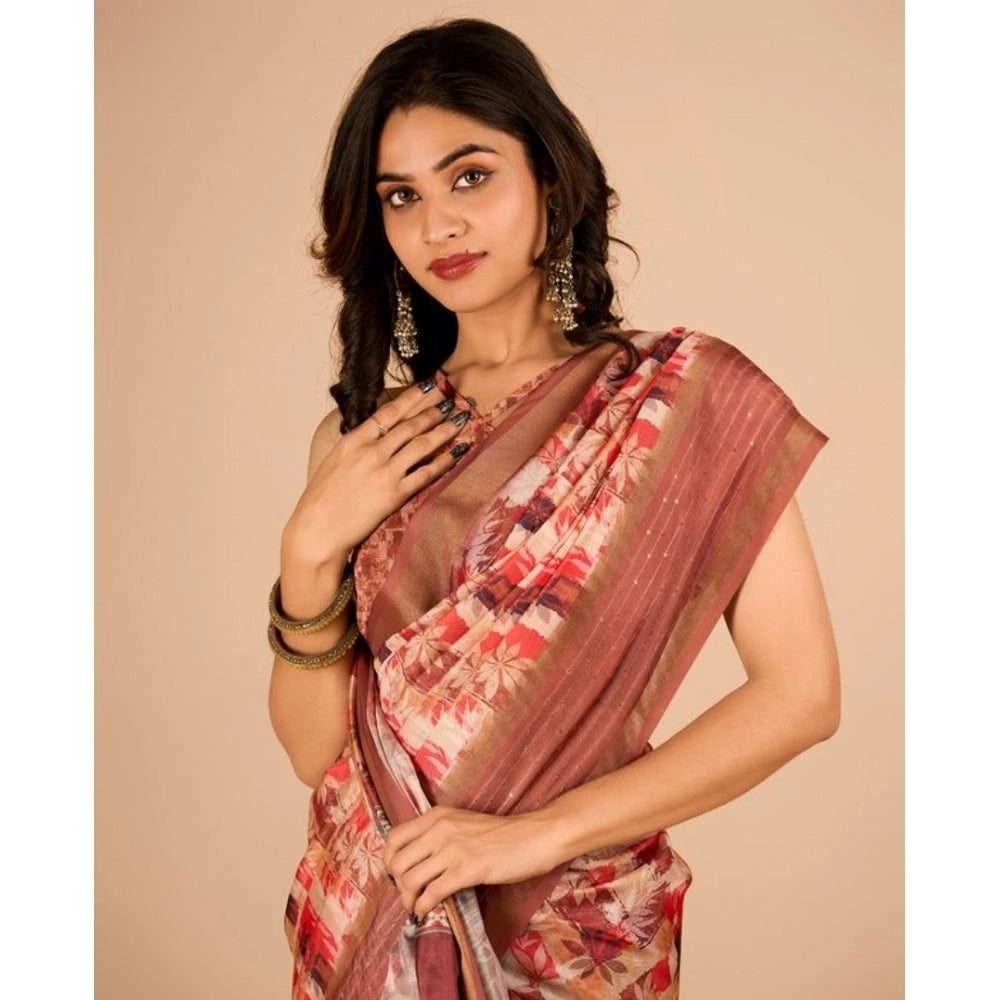 Clasymist Women's Digital Printed Saree With Unstitched Blouse (Multicolor, 5-5 Mtrs)