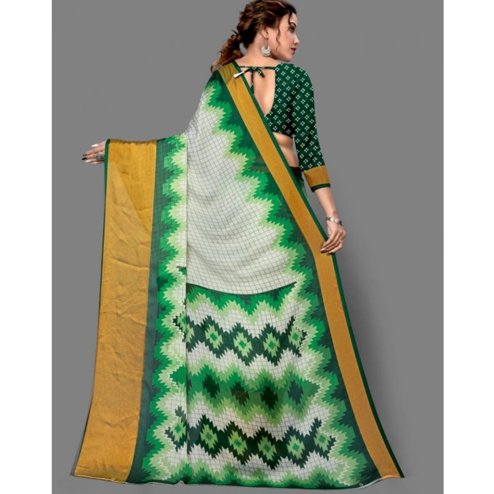 Clasymist Women's Chiffon Printed Saree With Unstitched Blouse (Green, 5-5 Mtrs)