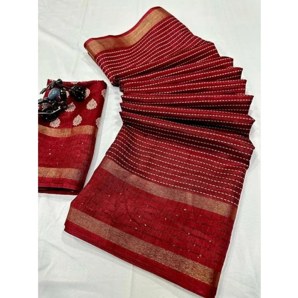 Clasymist Women's Dola Silk Printed Saree With Unstitched Blouse (Red, 5-5 Mtrs)