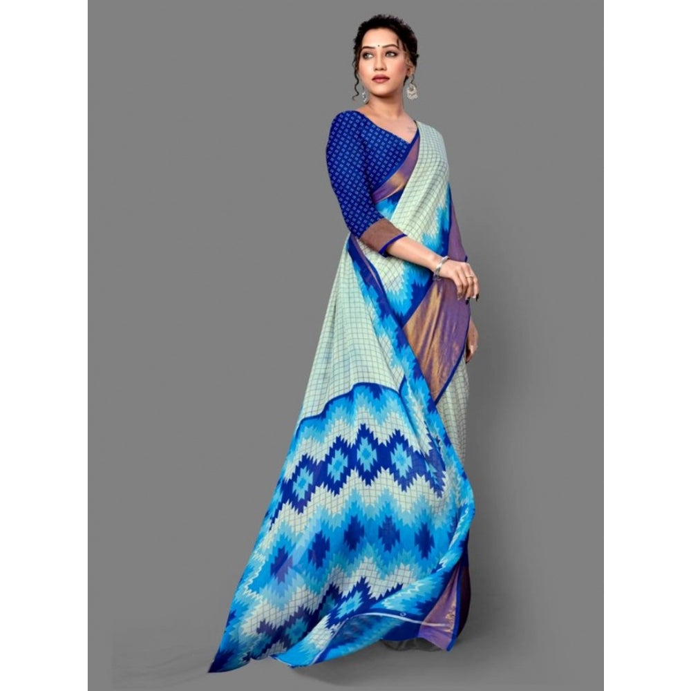 Clasymist Women's Chiffon Printed Saree With Unstitched Blouse (Blue, 5-5 Mtrs)