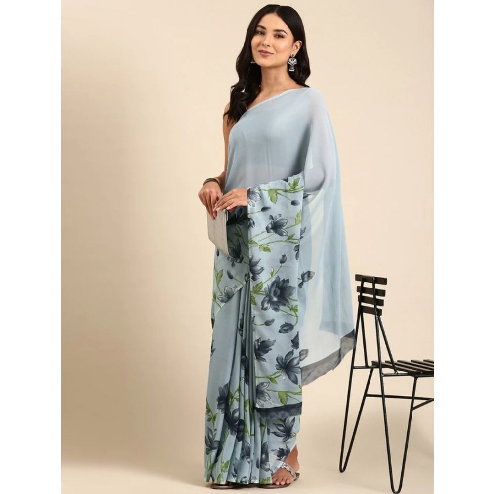 Clasymist Women's Georgette Printed Saree With Unstitched Blouse (Grey, 5-5 Mtrs)