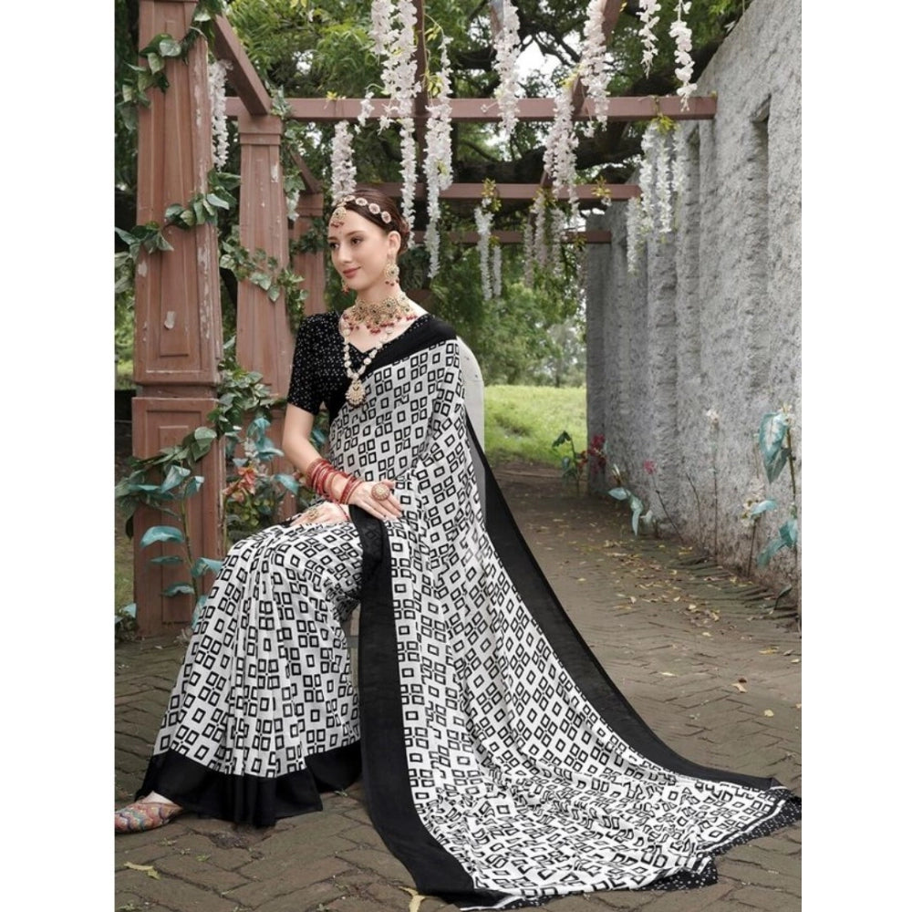 Clasymist Women's Georgette Printed Saree With Unstitched Blouse (Black, 5-5 Mtrs)