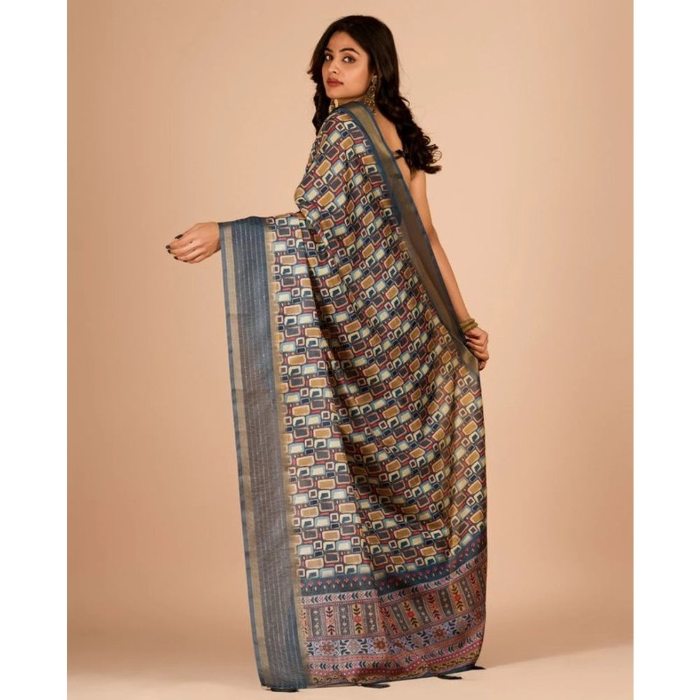 Clasymist Women's Digital Printed Saree With Unstitched Blouse (Grey, 5-5 Mtrs)