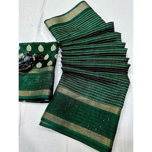 Clasymist Women's Dola Silk Printed Saree With Unstitched Blouse (Green, 5-5 Mtrs)