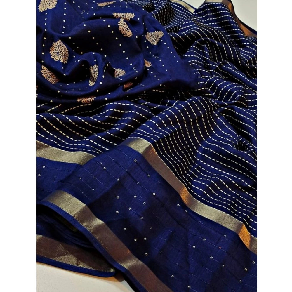 Clasymist Women's Dola Silk Printed Saree With Unstitched Blouse (Navy Blue, 5-5 Mtrs)