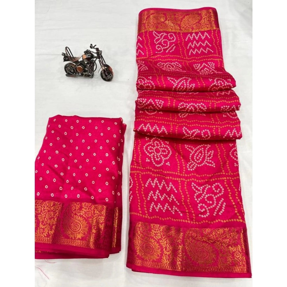 Clasymist Women's Cotton Printed Saree With Unstitched Blouse (Pink, 5-5 Mtrs)