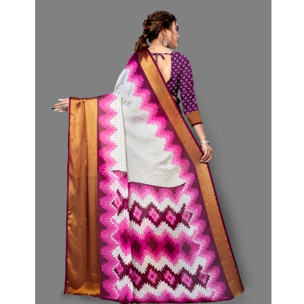 Clasymist Women's Chiffon Printed Saree With Unstitched Blouse (Purple, 5-5 Mtrs)