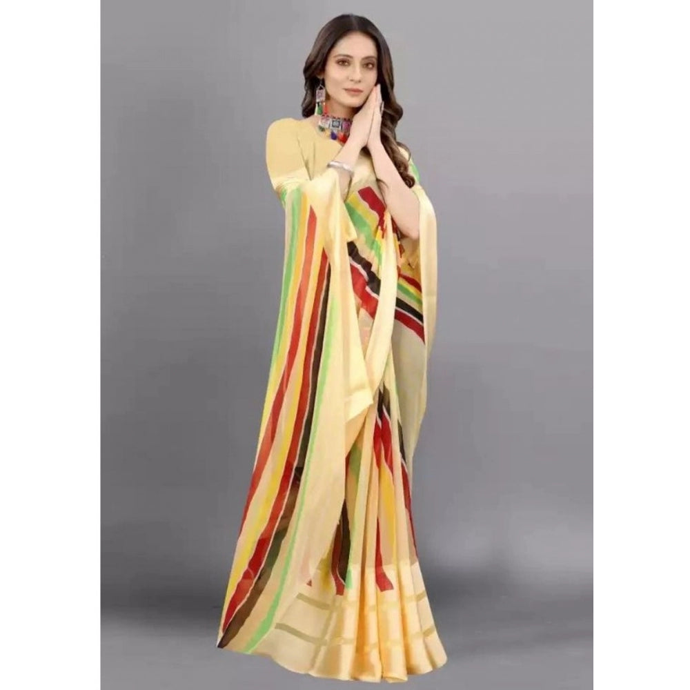 Clasymist Women's Sattin Patta Printed Saree With Unstitched Blouse (Yellow, 5-5 Mtrs)