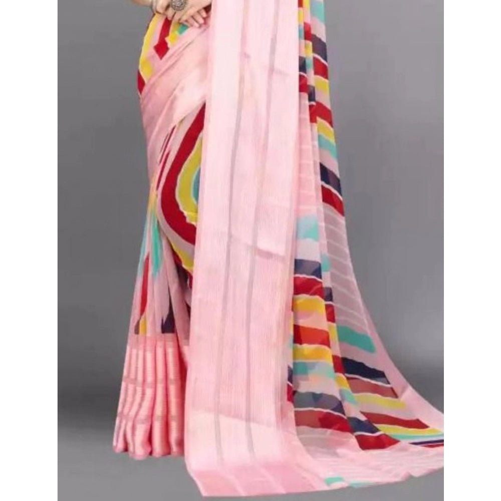 Clasymist Women's Sattin Patta Printed Saree With Unstitched Blouse (Pink, 5-5 Mtrs)