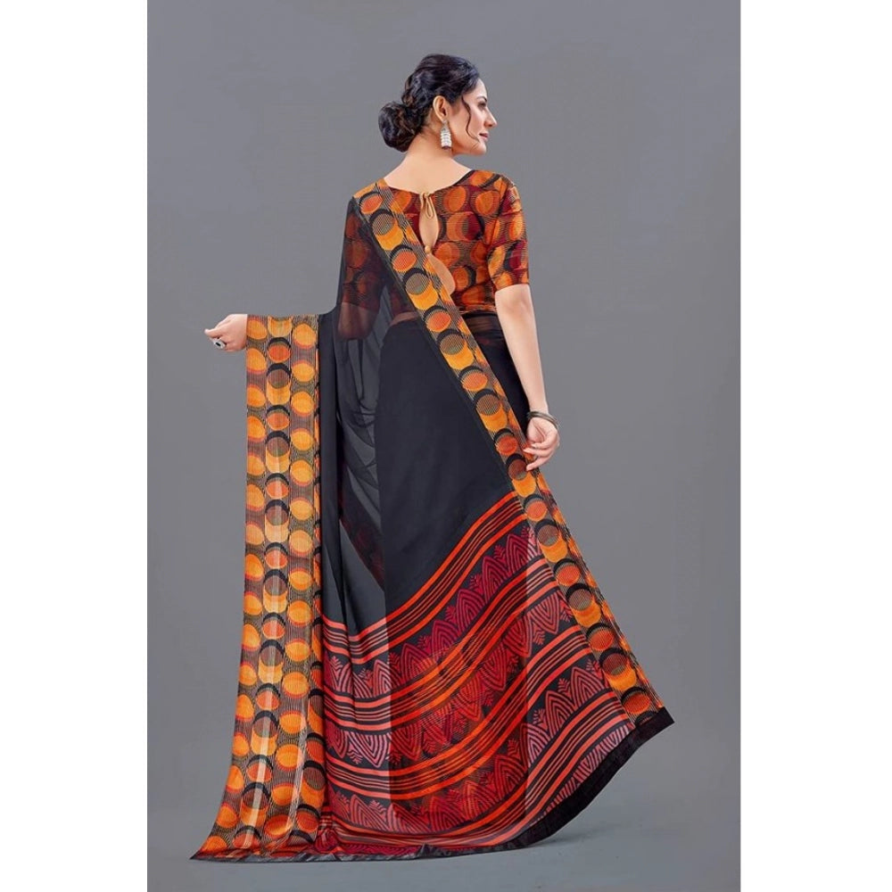 Clasymist Women's Sattin Patta Printed Saree With Unstitched Blouse (Black, 5-5 Mtrs)