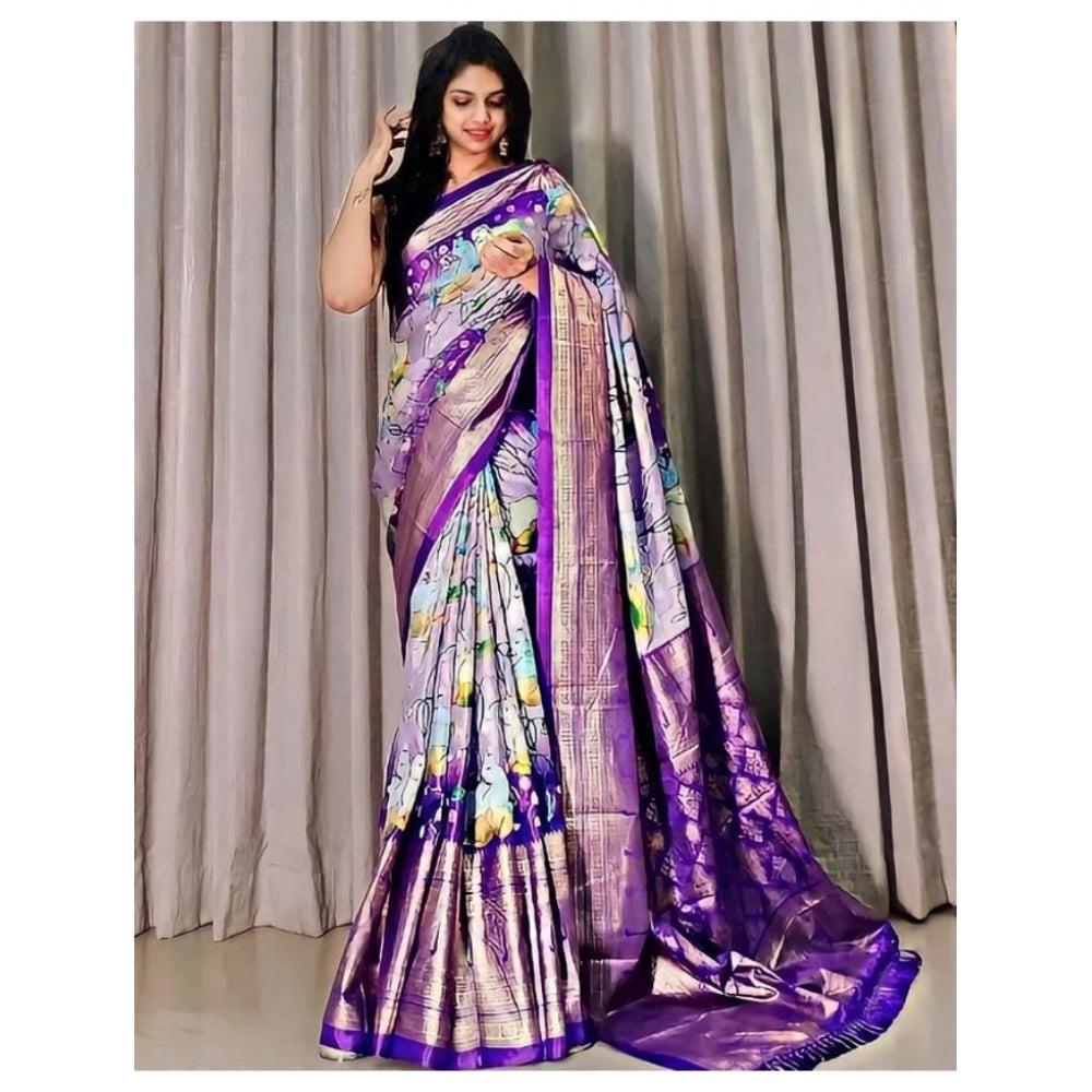 Clasymist Women's Dola Foli Printed Saree With Unstitched Blouse (Purple, 5-5 Mtrs)