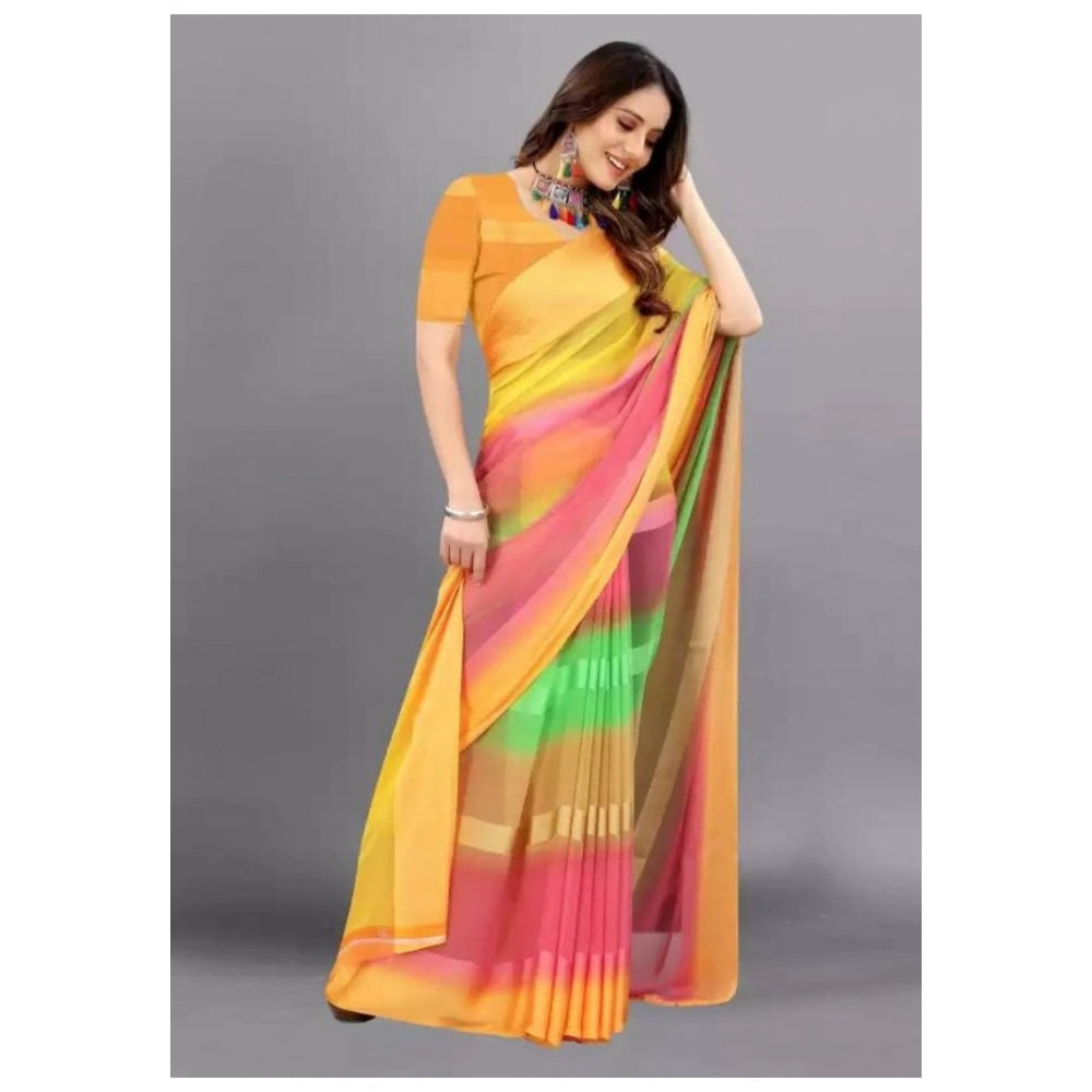 Clasymist Women's Sattin Patta Printed Saree With Unstitched Blouse (Orange, 5-5 Mtrs)