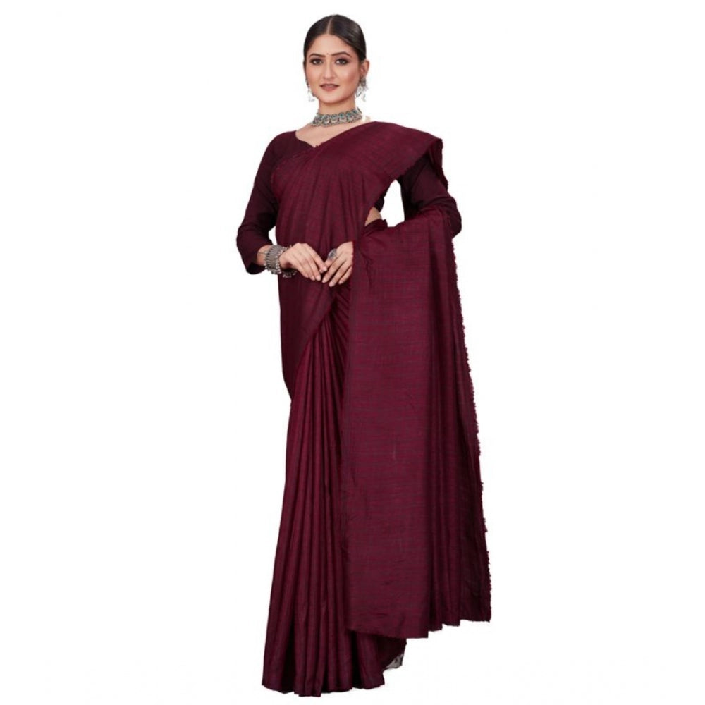 Clasymist Women's Vichitra Checked Saree With Unstitched Blouse (Maroon, 5-5 Mtrs)