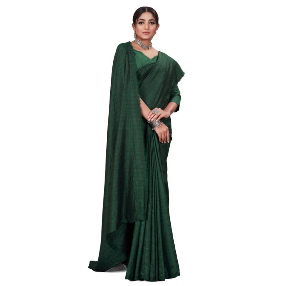 Clasymist Women's Vichitra Checked Saree With Unstitched Blouse (Green, 5-5 Mtrs)