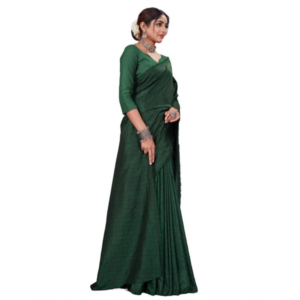 Clasymist Women's Vichitra Checked Saree With Unstitched Blouse (Green, 5-5 Mtrs)