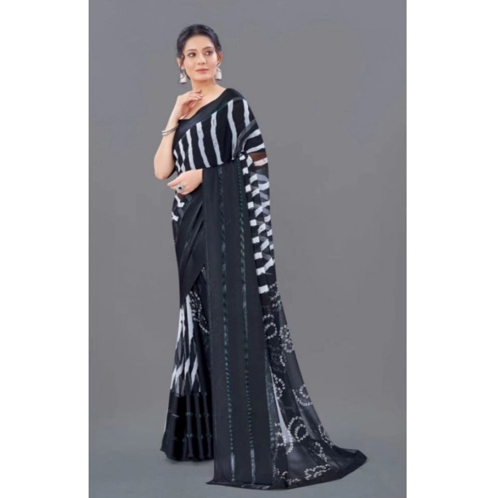 Clasymist Women's Sattin Patta Printed Saree With Unstitched Blouse (Black, 5-5 Mtrs)