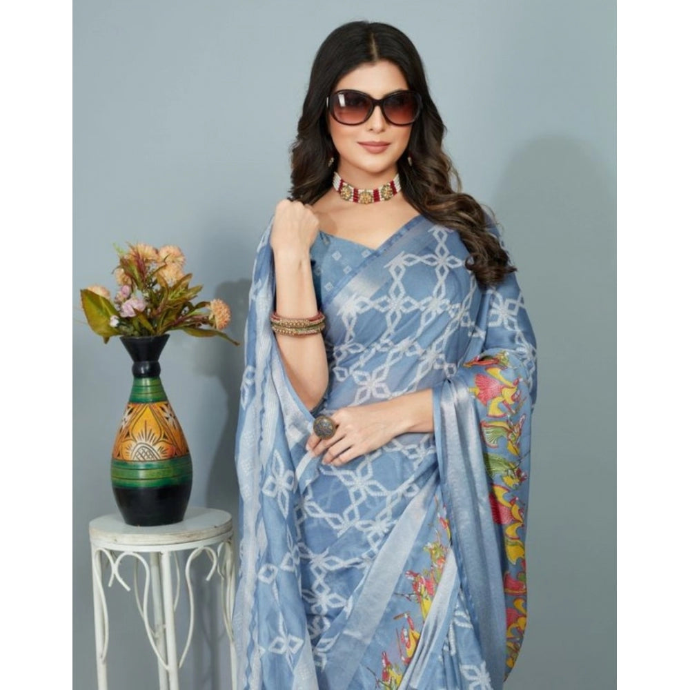 Clasymist Women's Moss Chiffon Printed Saree With Unstitched Blouse (Grey, 5-5 Mtrs)