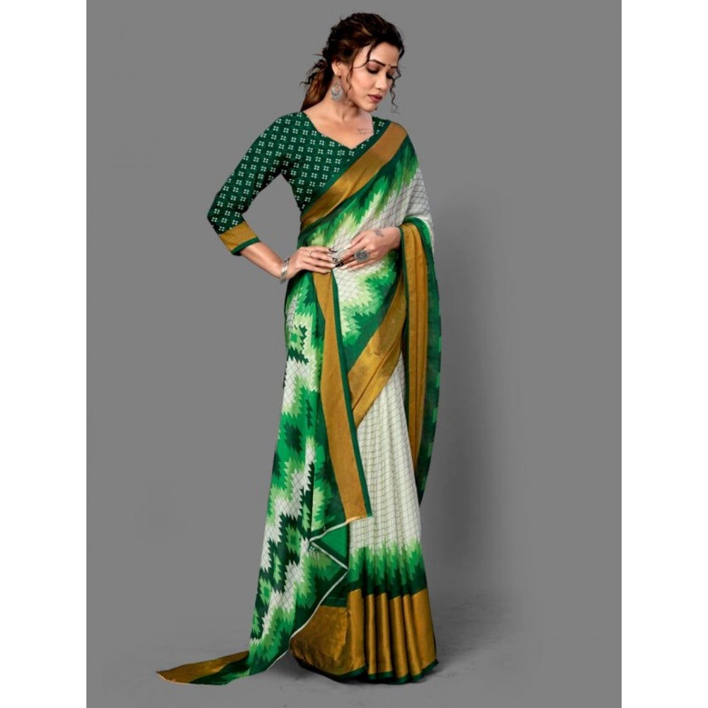 Clasymist Women's Chiffon Printed Saree With Unstitched Blouse (Green, 5-5 Mtrs)