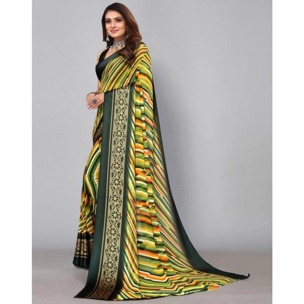 Clasymist Women's Sattin Patta Printed Saree With Unstitched Blouse (Green, 5-5 Mtrs)