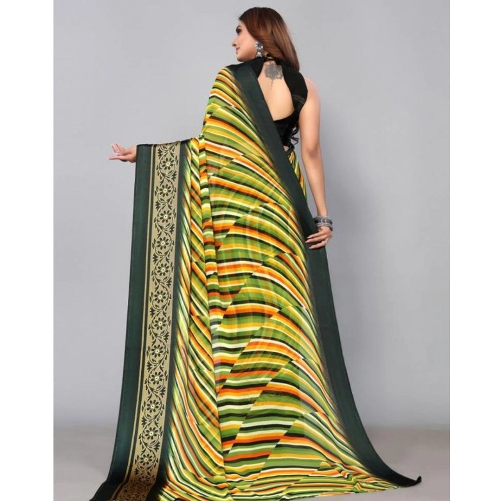 Clasymist Women's Sattin Patta Printed Saree With Unstitched Blouse (Green, 5-5 Mtrs)