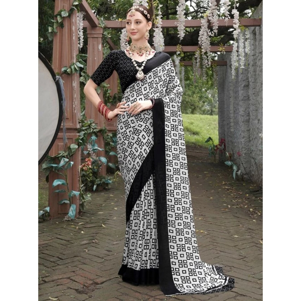 Clasymist Women's Georgette Printed Saree With Unstitched Blouse (Black, 5-5 Mtrs)