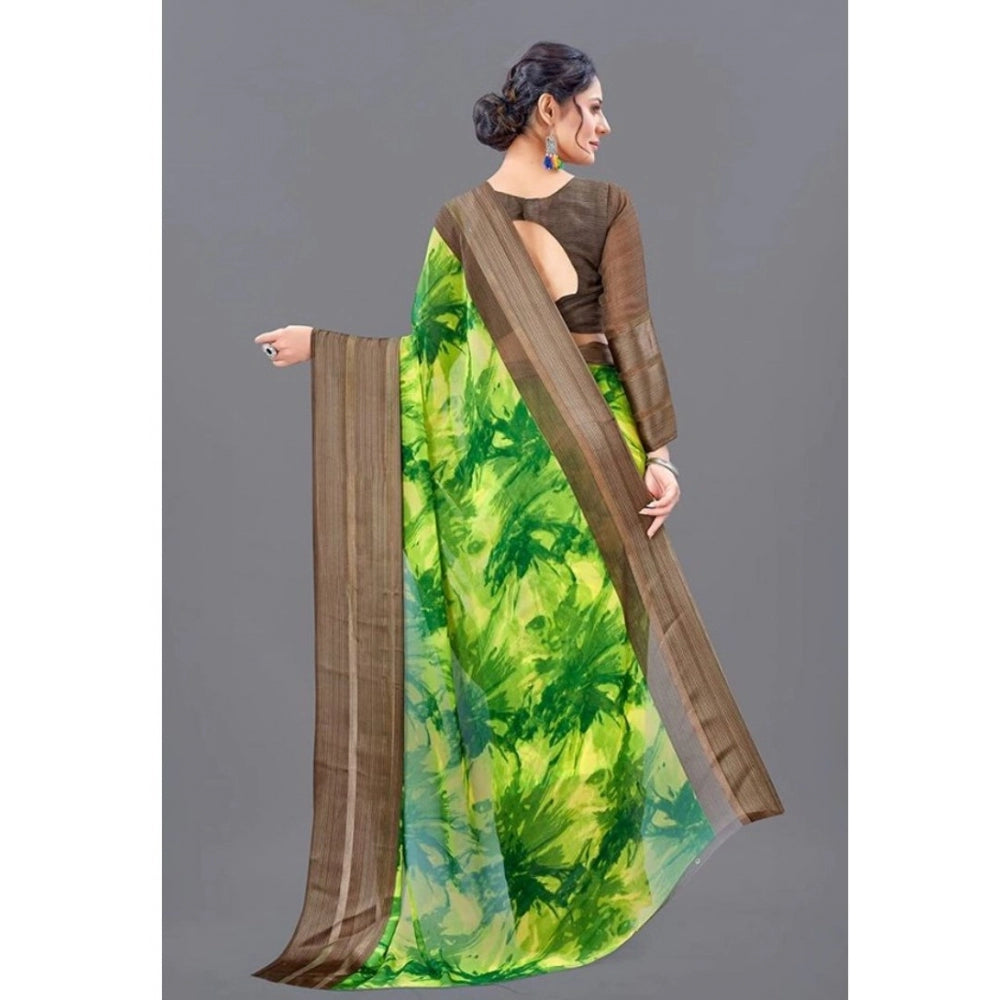 Clasymist Women's Sattin Patta Printed Saree With Unstitched Blouse (Green, 5-5 Mtrs)