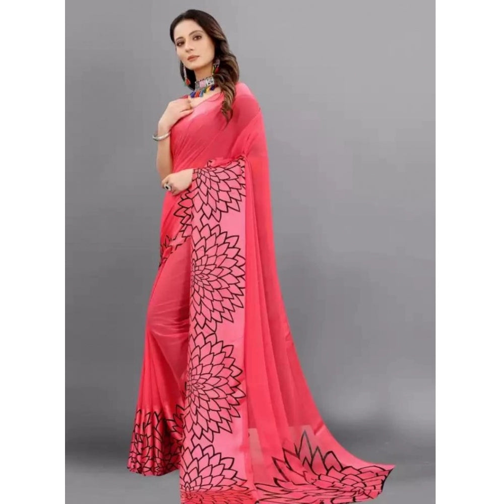 Clasymist Women's Sattin Patta Printed Saree With Unstitched Blouse (Pink, 5-5 Mtrs)