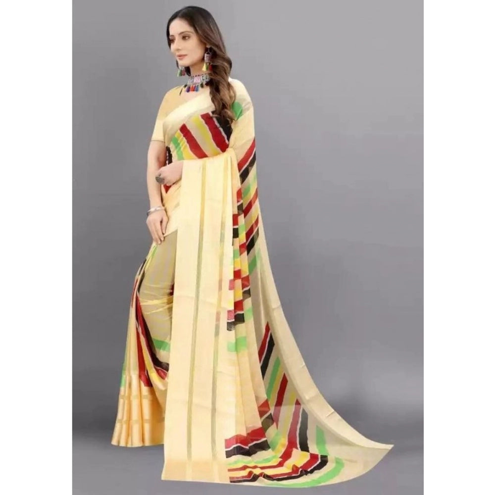 Clasymist Women's Sattin Patta Printed Saree With Unstitched Blouse (Yellow, 5-5 Mtrs)