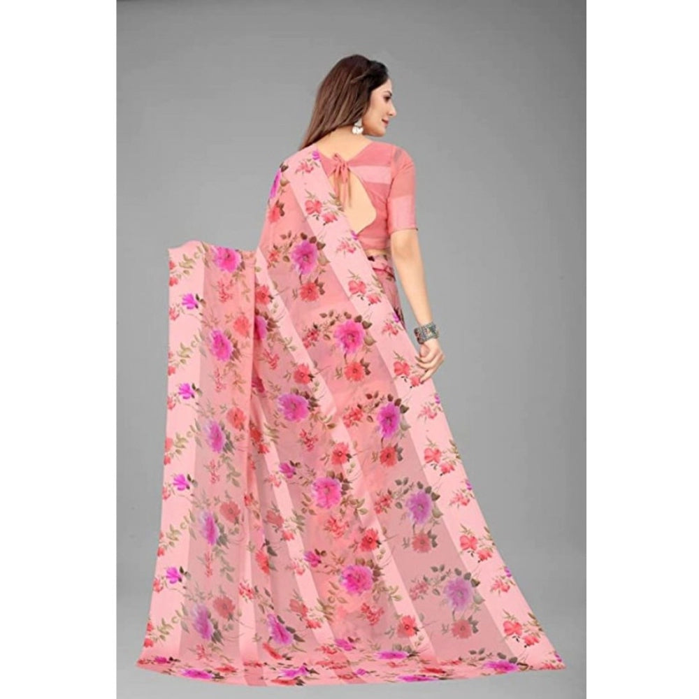 Clasymist Women's Sattin Patta Printed Saree With Unstitched Blouse (Pink, 5-5 Mtrs)