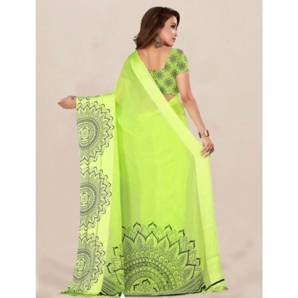 Clasymist Women's Sattin Patta Printed Saree With Unstitched Blouse (Green, 5-5 Mtrs)