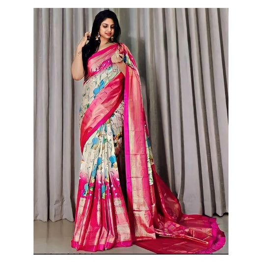 Clasymist Women's Dola Foli Printed Saree With Unstitched Blouse (Pink, 5-5 Mtrs)