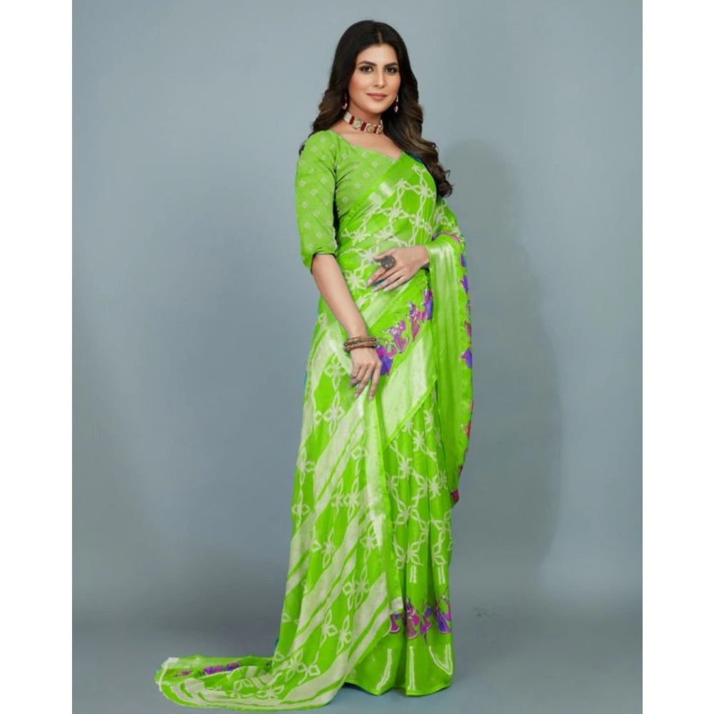 Clasymist Women's Moss Chiffon Printed Saree With Unstitched Blouse (Green, 5-5 Mtrs)