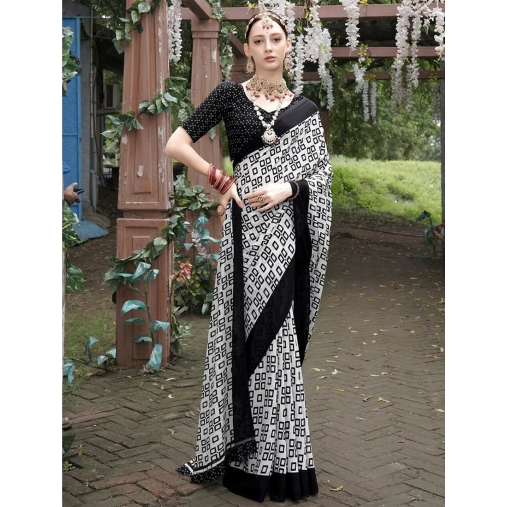 Clasymist Women's Georgette Printed Saree With Unstitched Blouse (Black, 5-5 Mtrs)