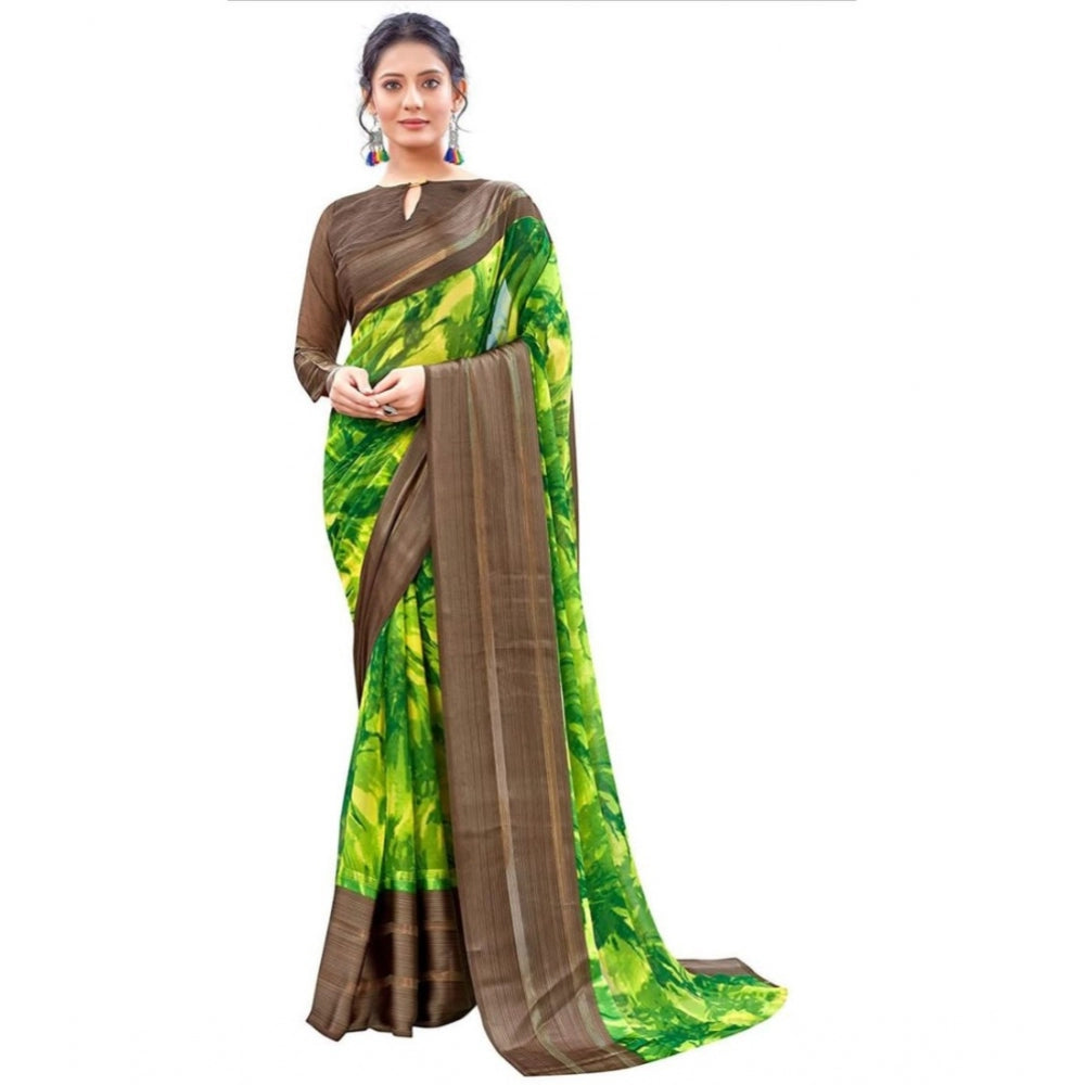 Clasymist Women's Sattin Patta Printed Saree With Unstitched Blouse (Green, 5-5 Mtrs)