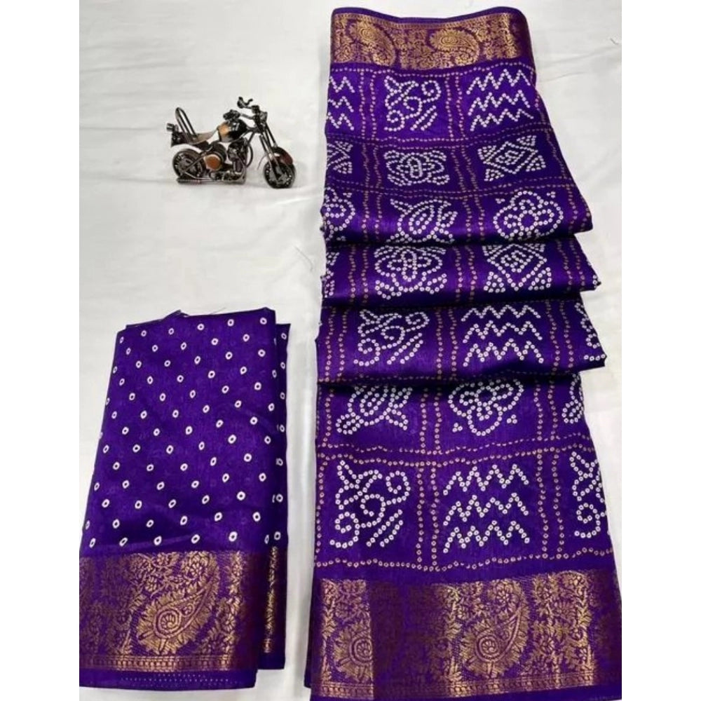 Clasymist Women's Cotton Printed Saree With Unstitched Blouse (Purple, 5-5 Mtrs)