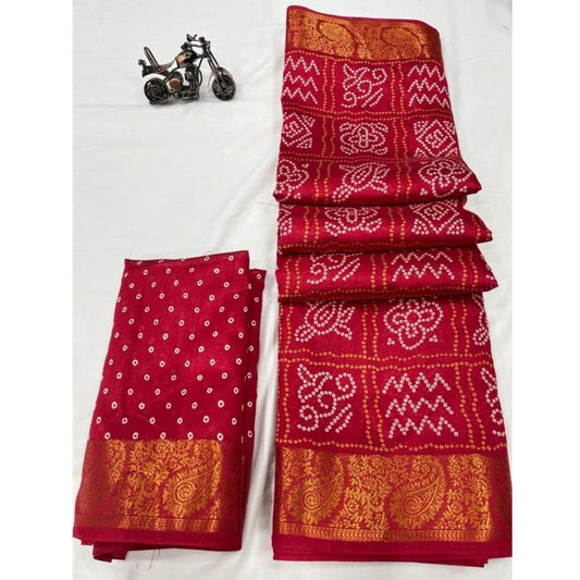 Clasymist Women's Cotton Printed Saree With Unstitched Blouse (Red, 5-5 Mtrs)