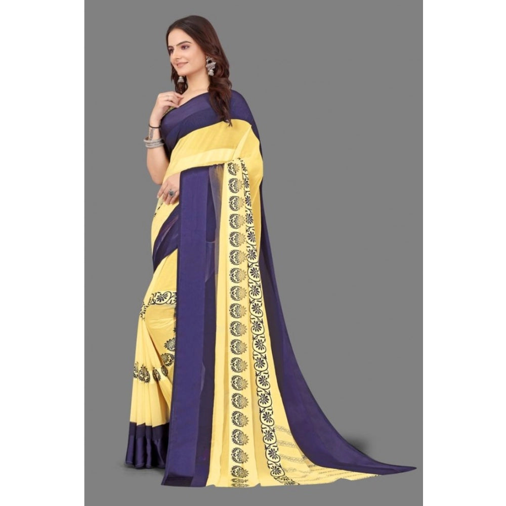 Clasymist Women's Sattin Patta Printed Saree With Unstitched Blouse (Yellow, 5-5 Mtrs)