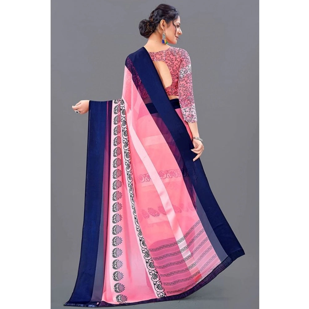 Clasymist Women's Sattin Patta Printed Saree With Unstitched Blouse (Pink, 5-5 Mtrs)